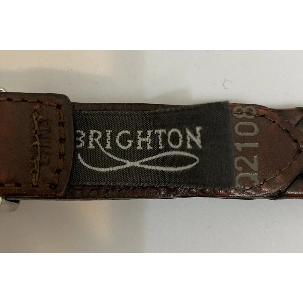 Brighton Brown Braided Leather Belt Q2108 with Silver Buckle and Details Size L